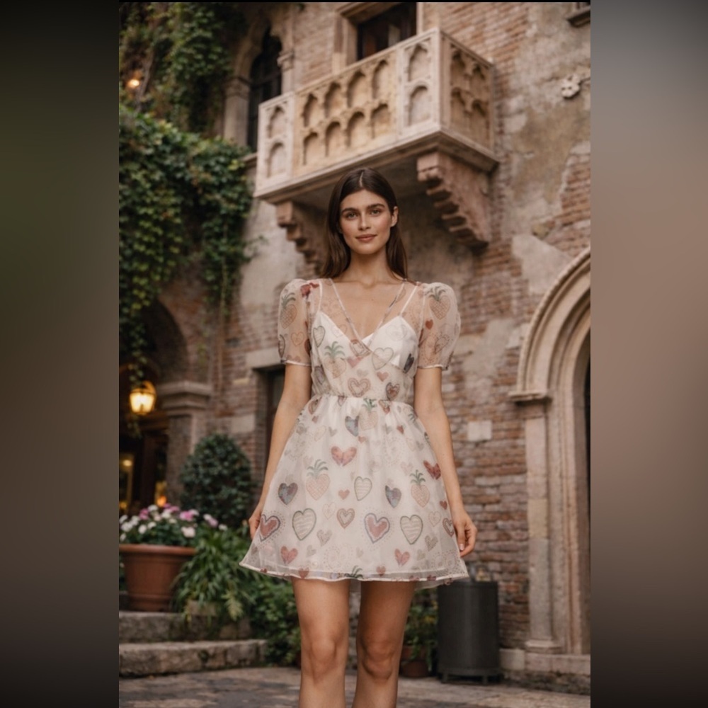 🌟RARE🌟Farm Rio x Anthropologie Semi-Sheer Puff-Sleeve Dress size M.